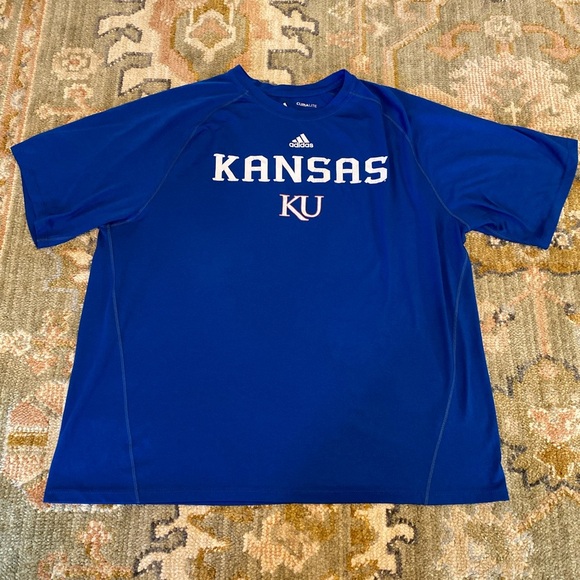 Kansas Jayhawks Adidas KANSAS Shirt Color Blue Size XXL Climalite - Picture 1 of 5